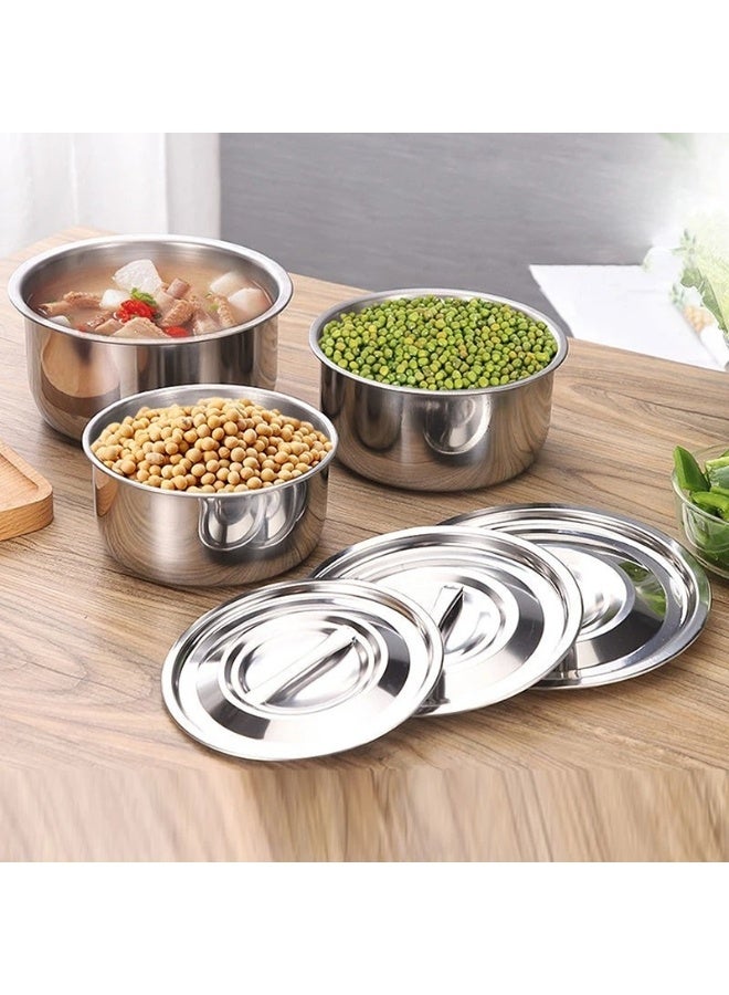 هابي هوم مجموعة أواني طبخ ثلاث قطع من الستانلس ستيل – أوعية خلط متعددة الاستخدام بحجم 16 سم، 18 سم و20 سم، وعاء بخاري للمأكولات البحرية مع غطاء – أواني منزلية احترافية للطهي، الخلط، التقديم، التتبيل، التخزين، مقاومة للصدأ، سهلة التنظيف، مع تصميم مستقر وآمن للاستخدام اليومي - Image 2